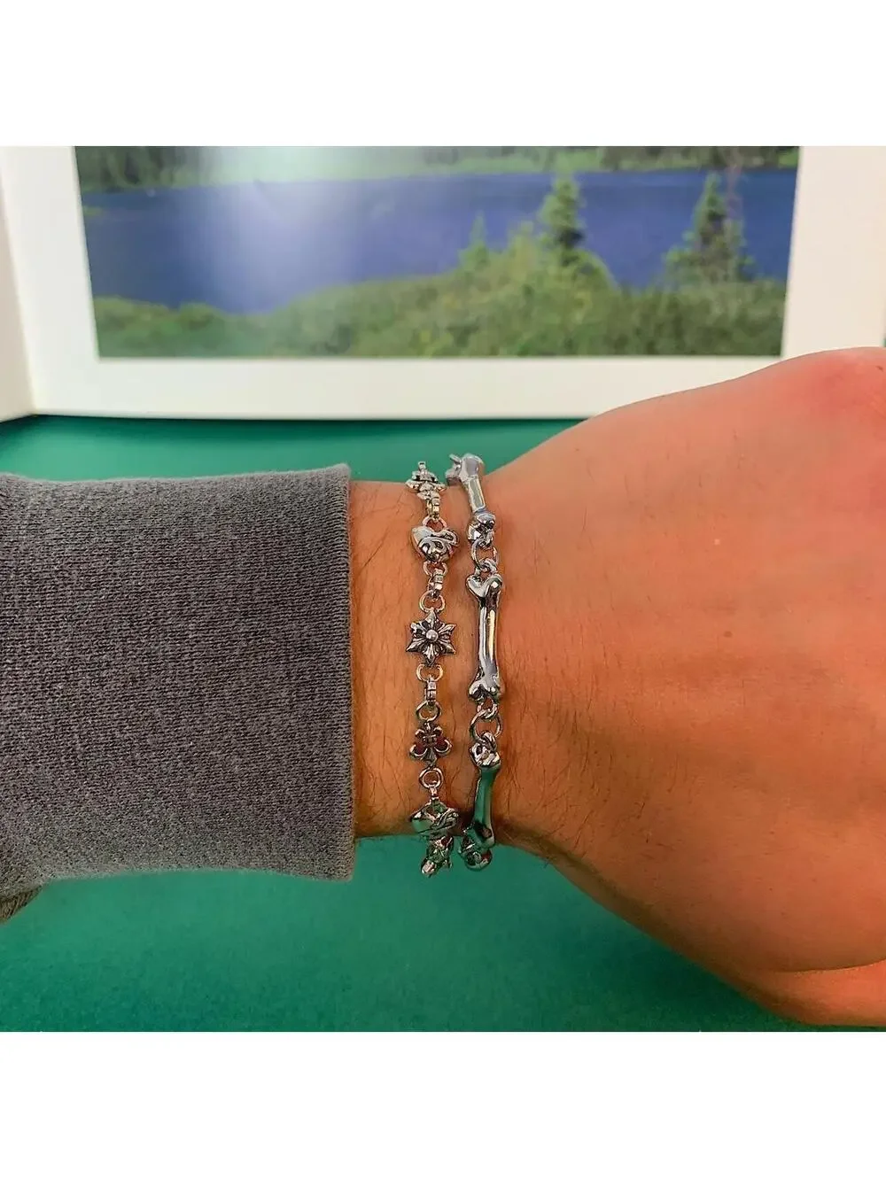 Bone Pendant Stainless steel Y2k 2000s style Bracelet. 8.5 inches length. Item
